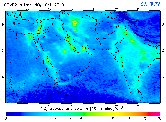 Regional Tropospheric NO2 of October 2010