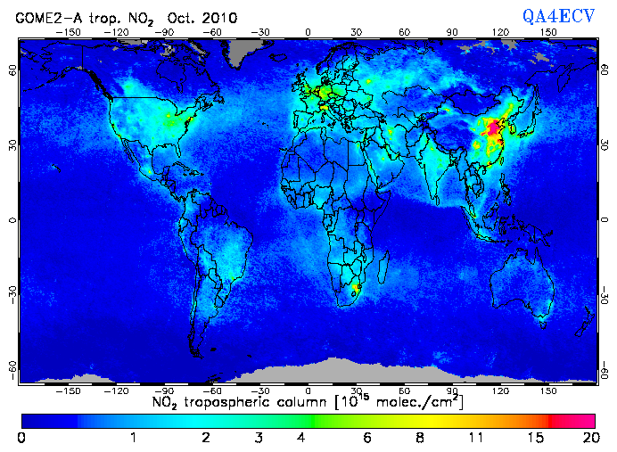 Regional Tropospheric NO2 of October 2010