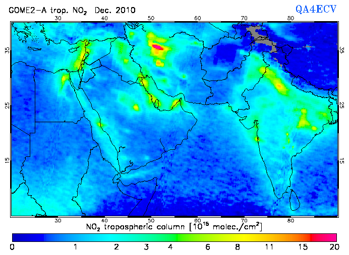Regional Tropospheric NO2 of December 2010