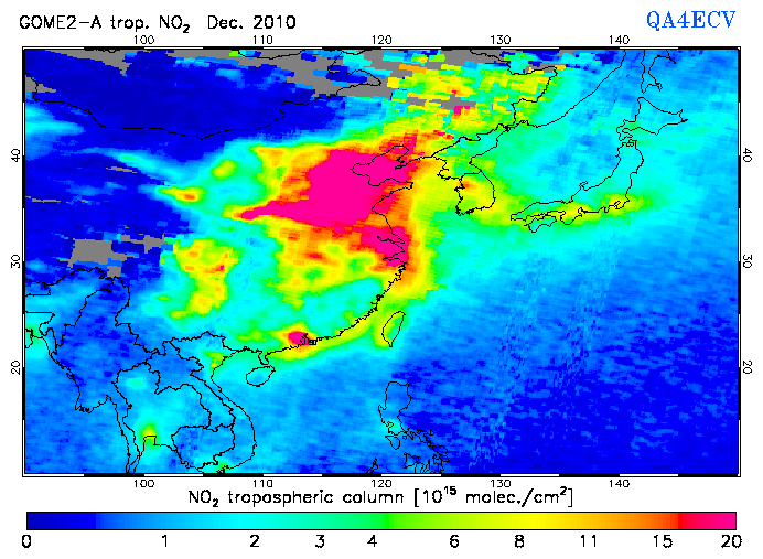 Regional Tropospheric NO2 of December 2010