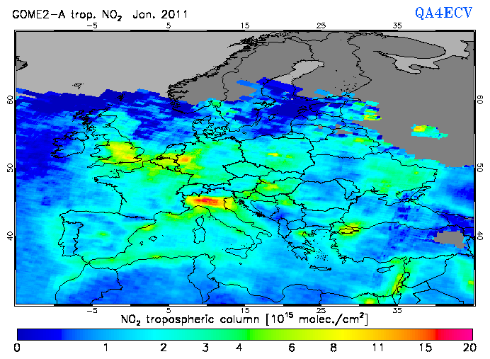 Regional Tropospheric NO2 of January 2011