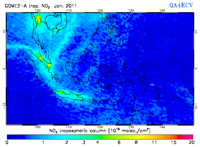 Regional Tropospheric NO2 of January 2011