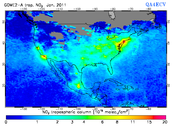 Regional Tropospheric NO2 of January 2011