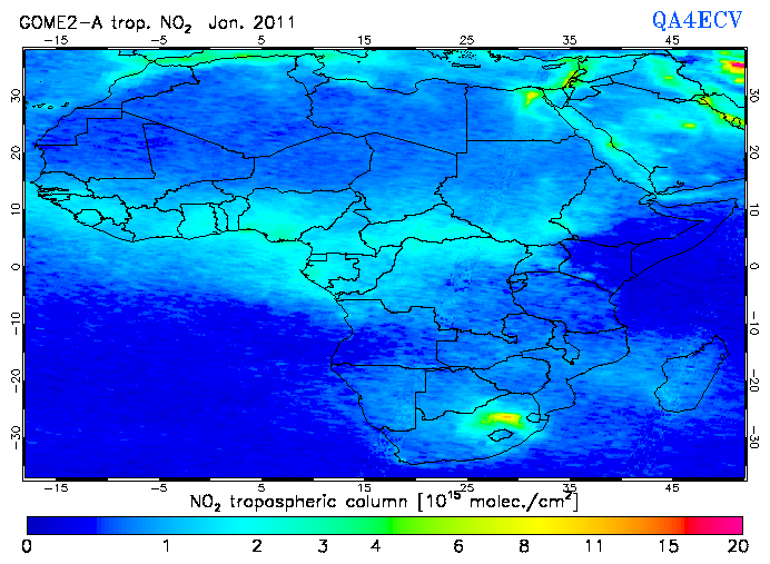 Regional Tropospheric NO2 of January 2011