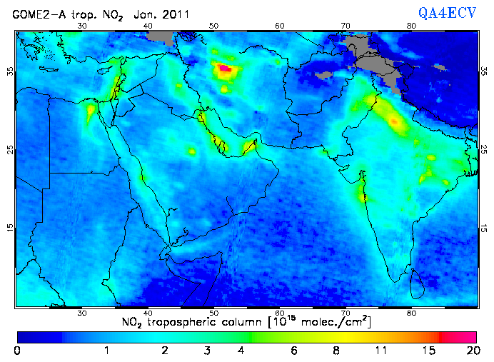 Regional Tropospheric NO2 of January 2011