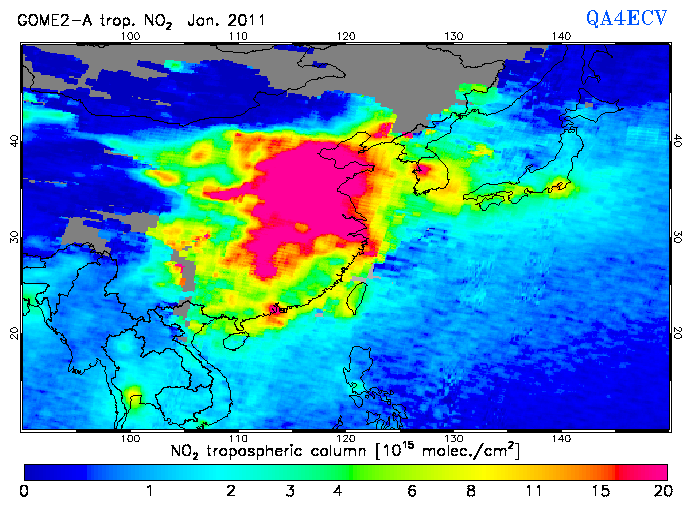 Regional Tropospheric NO2 of January 2011