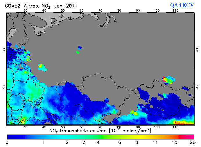 Regional Tropospheric NO2 of January 2011