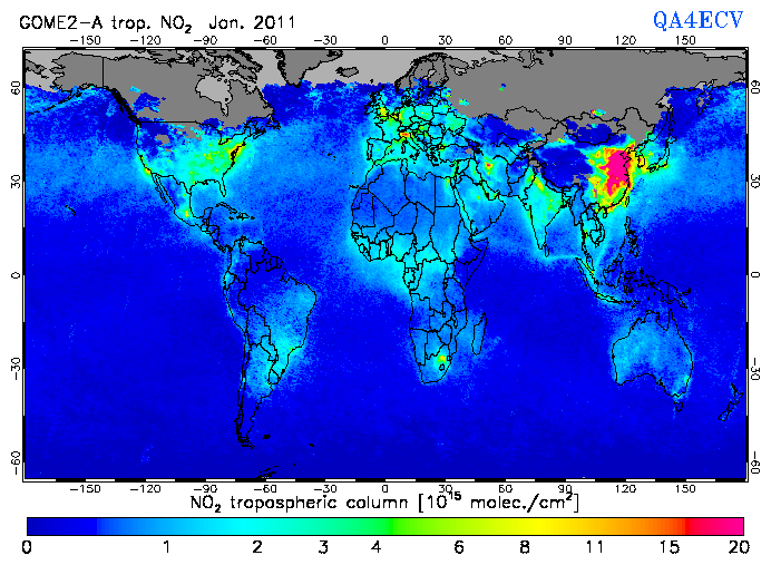 Regional Tropospheric NO2 of January 2011