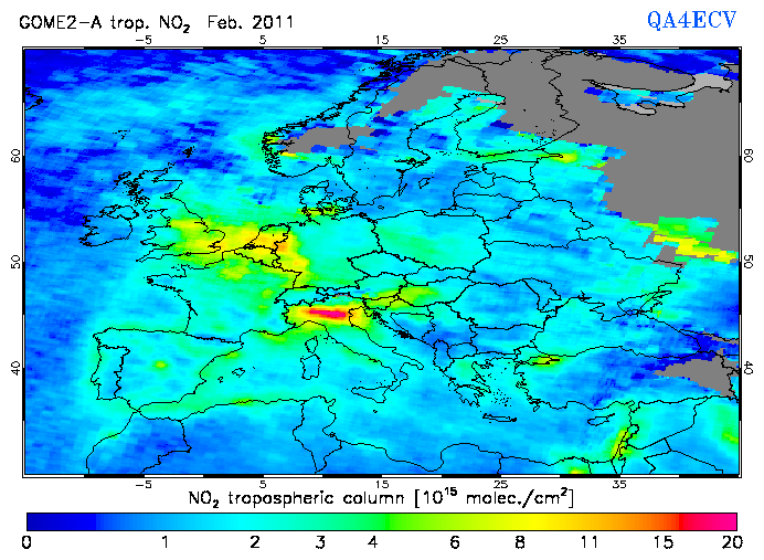 Regional Tropospheric NO2 of February 2011