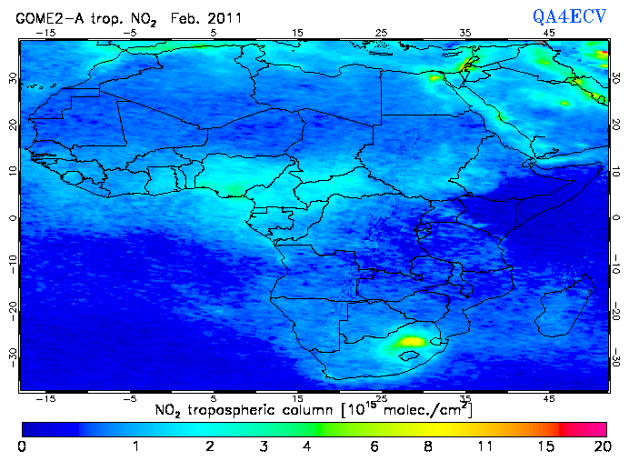 Regional Tropospheric NO2 of February 2011