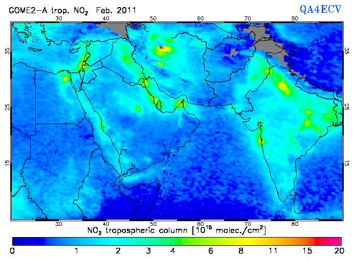 Regional Tropospheric NO2 of February 2011