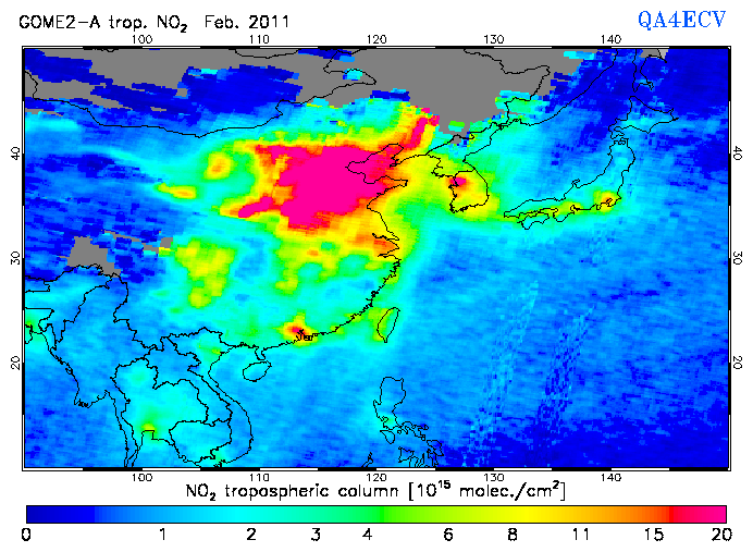 Regional Tropospheric NO2 of February 2011