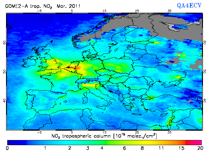 Regional Tropospheric NO2 of March 2011
