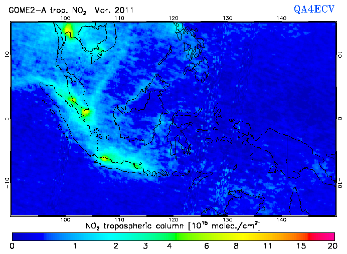Regional Tropospheric NO2 of March 2011