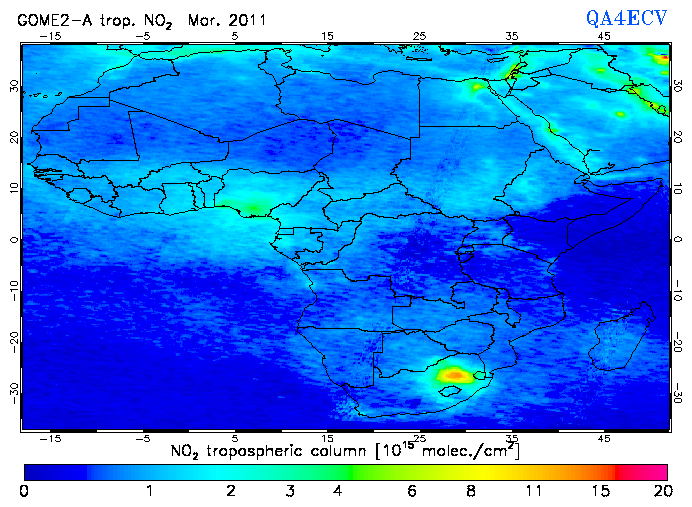 Regional Tropospheric NO2 of March 2011