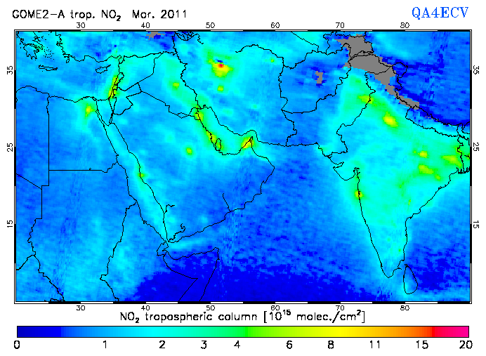 Regional Tropospheric NO2 of March 2011