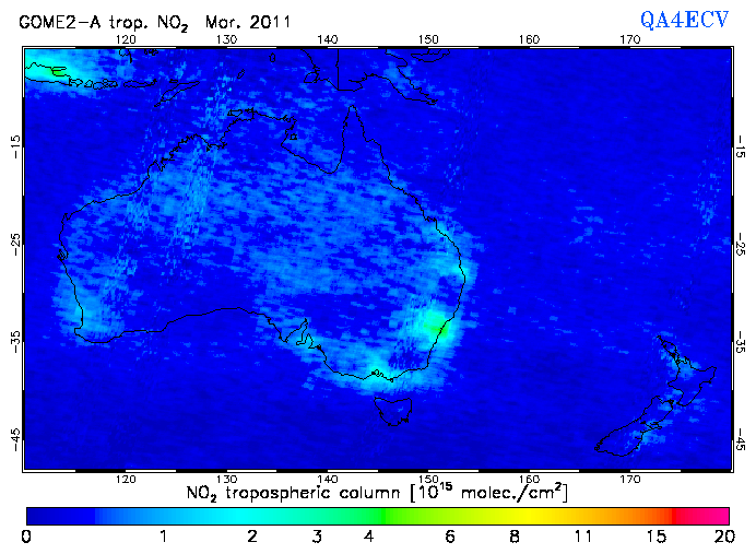 Regional Tropospheric NO2 of March 2011