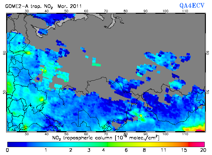 Regional Tropospheric NO2 of March 2011
