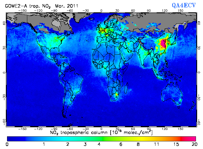 Regional Tropospheric NO2 of March 2011