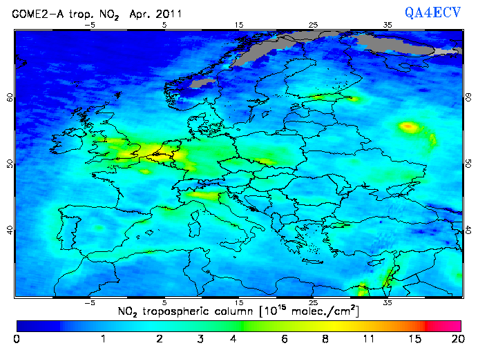 Regional Tropospheric NO2 of April 2011