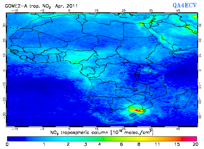 Regional Tropospheric NO2 of April 2011