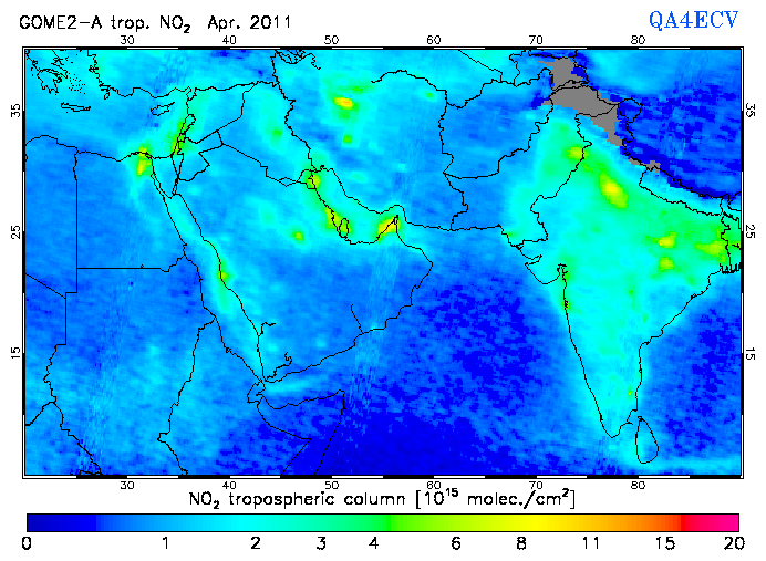 Regional Tropospheric NO2 of April 2011