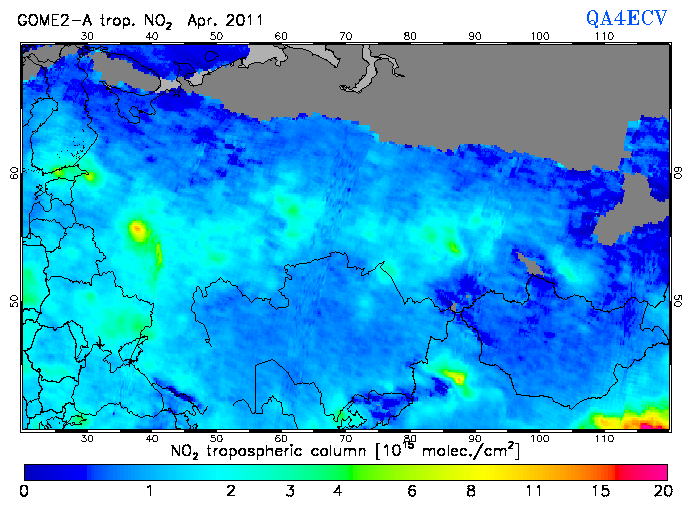 Regional Tropospheric NO2 of April 2011
