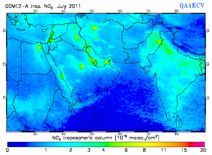 Regional Tropospheric NO2 of July 2011