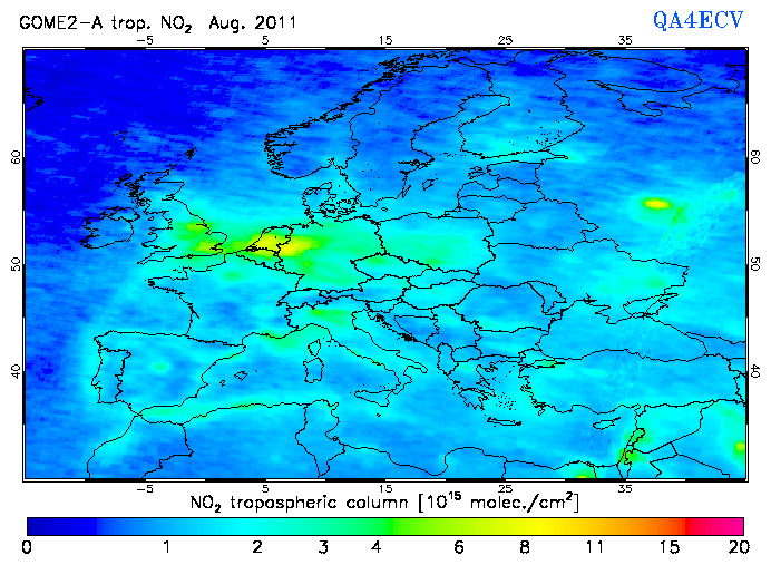 Regional Tropospheric NO2 of August 2011