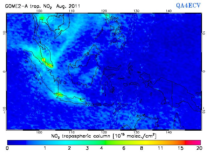 Regional Tropospheric NO2 of August 2011