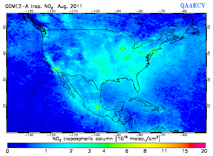 Regional Tropospheric NO2 of August 2011