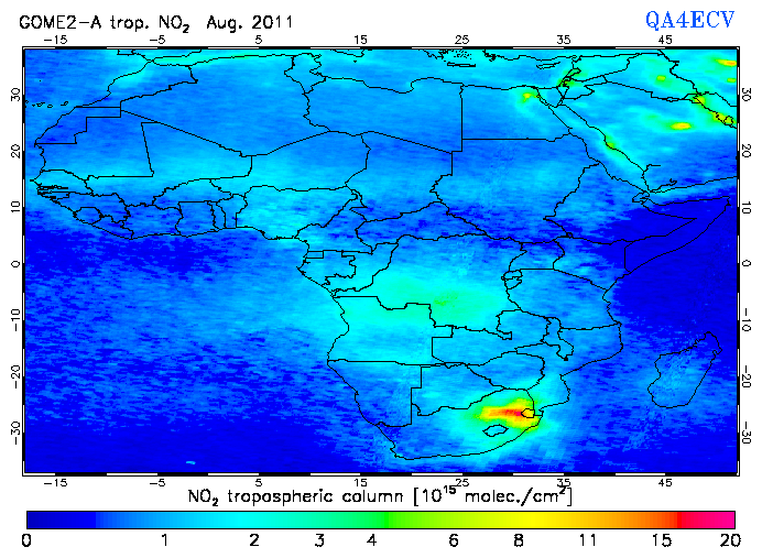 Regional Tropospheric NO2 of August 2011