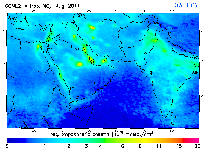 Regional Tropospheric NO2 of August 2011