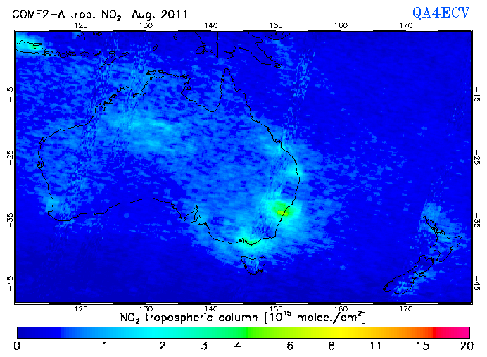 Regional Tropospheric NO2 of August 2011