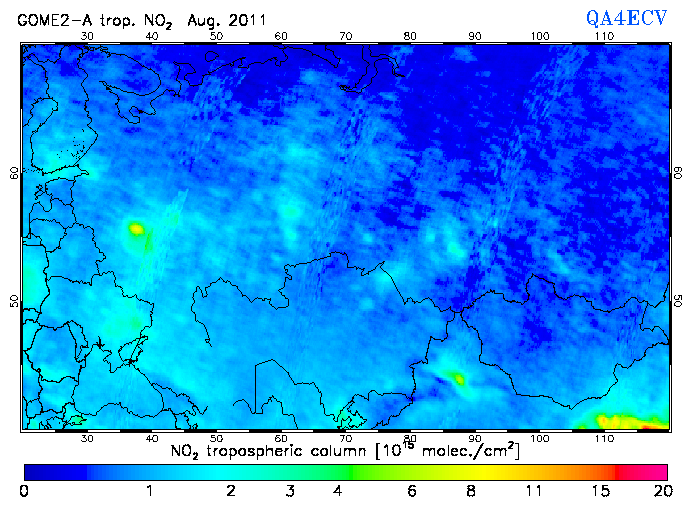 Regional Tropospheric NO2 of August 2011
