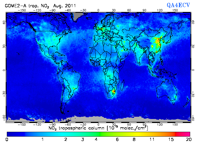 Regional Tropospheric NO2 of August 2011