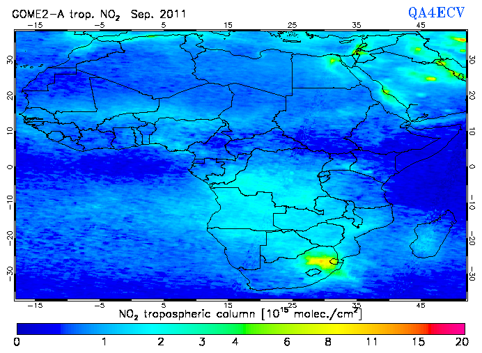 Regional Tropospheric NO2 of September 2011