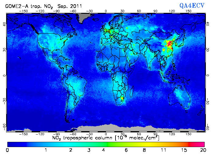 Regional Tropospheric NO2 of September 2011
