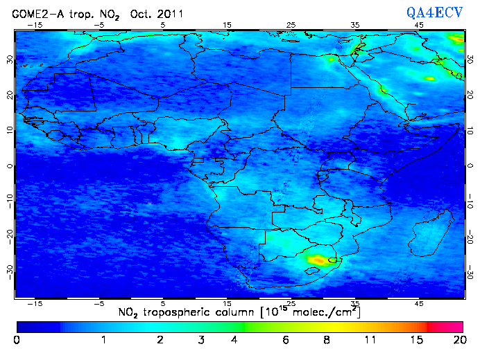 Regional Tropospheric NO2 of October 2011
