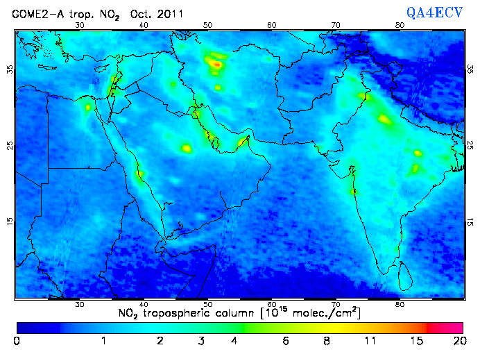 Regional Tropospheric NO2 of October 2011
