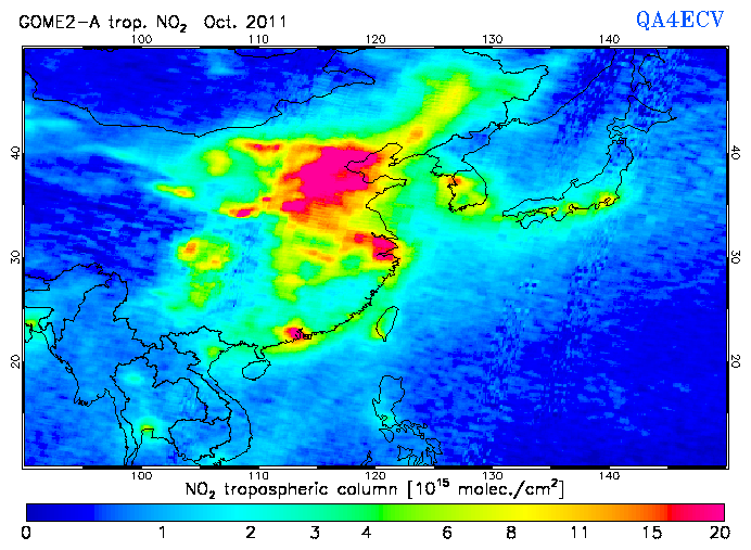 Regional Tropospheric NO2 of October 2011