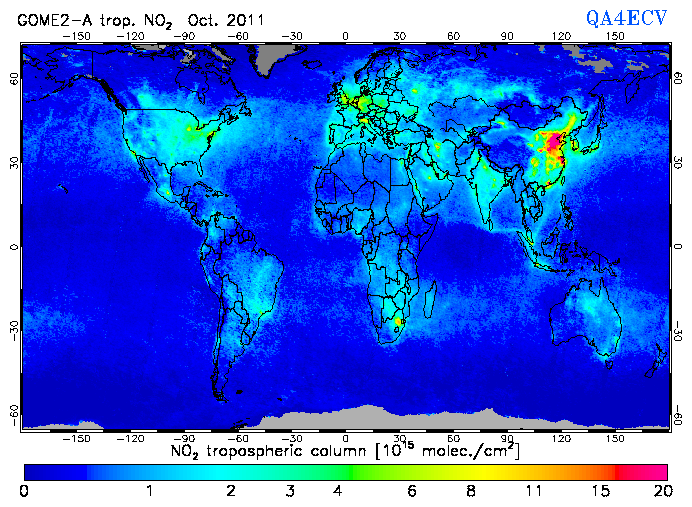 Regional Tropospheric NO2 of October 2011