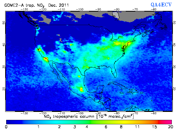 Regional Tropospheric NO2 of December 2011