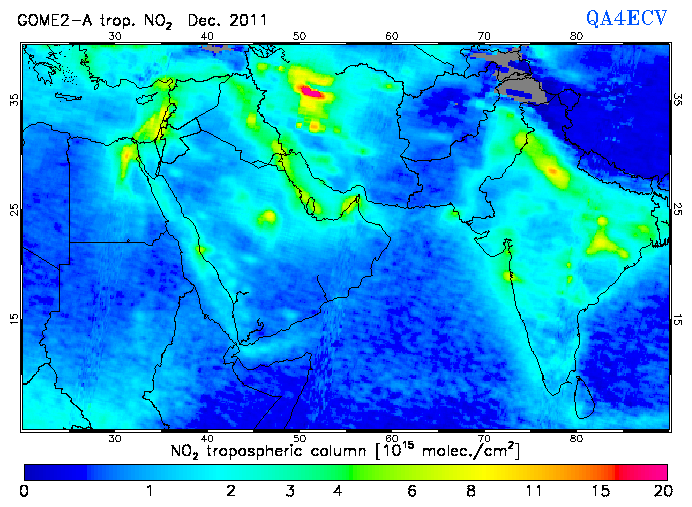 Regional Tropospheric NO2 of December 2011