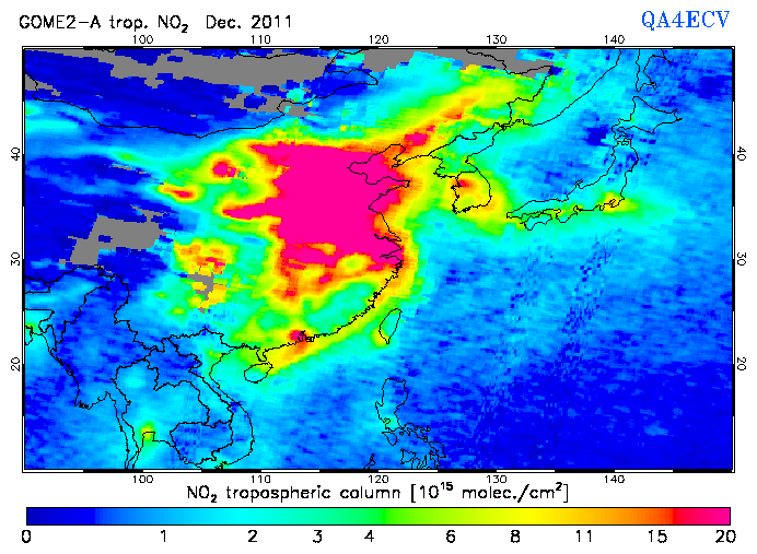 Regional Tropospheric NO2 of December 2011