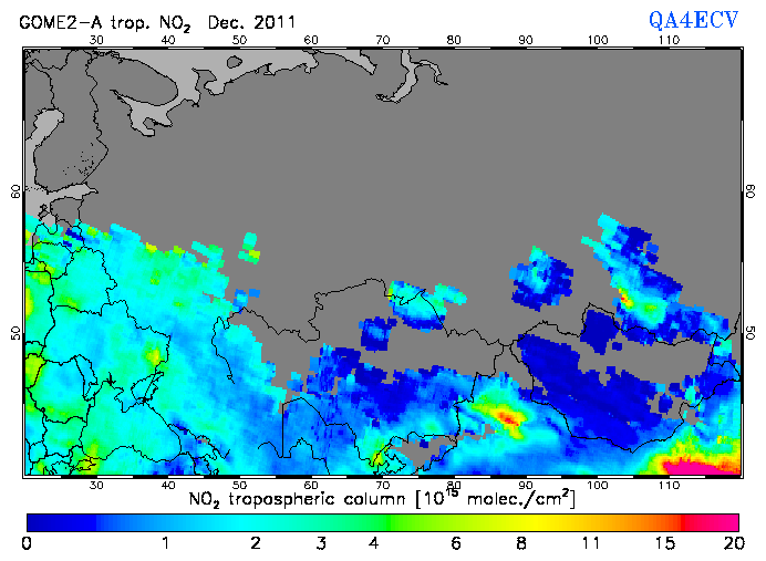 Regional Tropospheric NO2 of December 2011