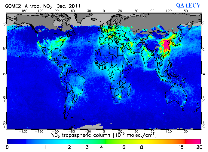 Regional Tropospheric NO2 of December 2011