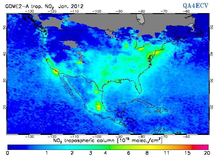 Regional Tropospheric NO2 of January 2012