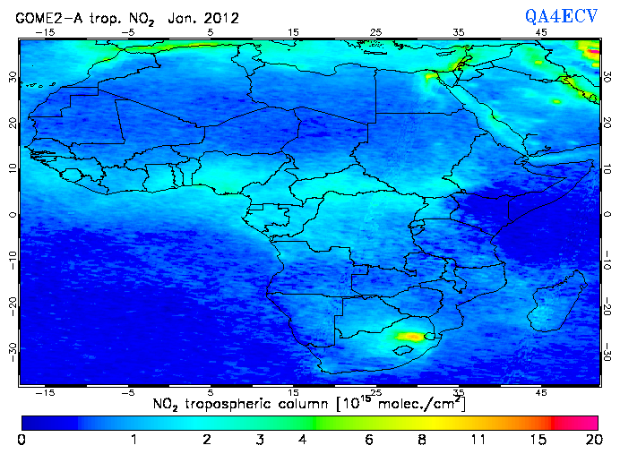 Regional Tropospheric NO2 of January 2012