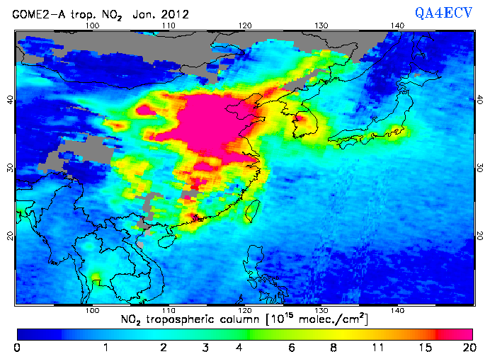 Regional Tropospheric NO2 of January 2012